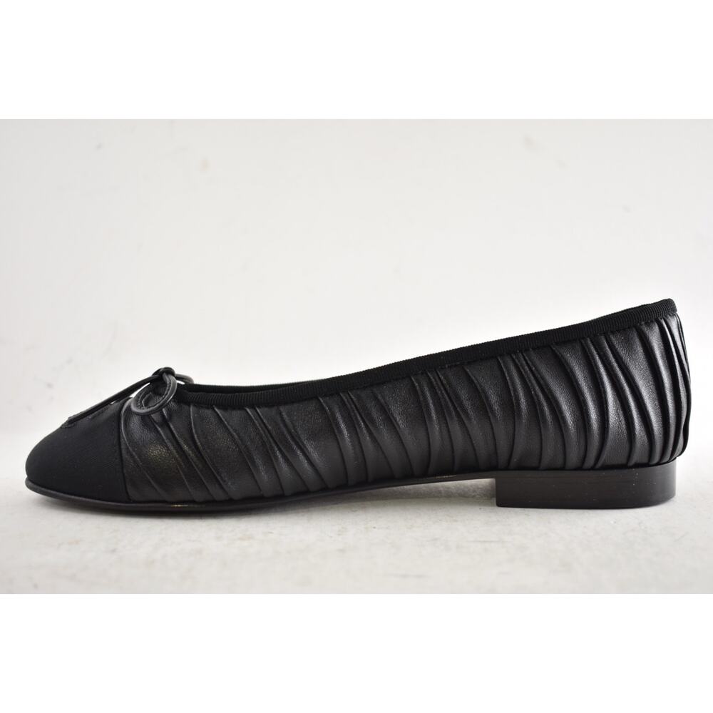 Chanel 26A Black Pleated Lambskin Leather CC Logo Bow Ballet Ballerina Flat 41.5 - Picture 15 of 16